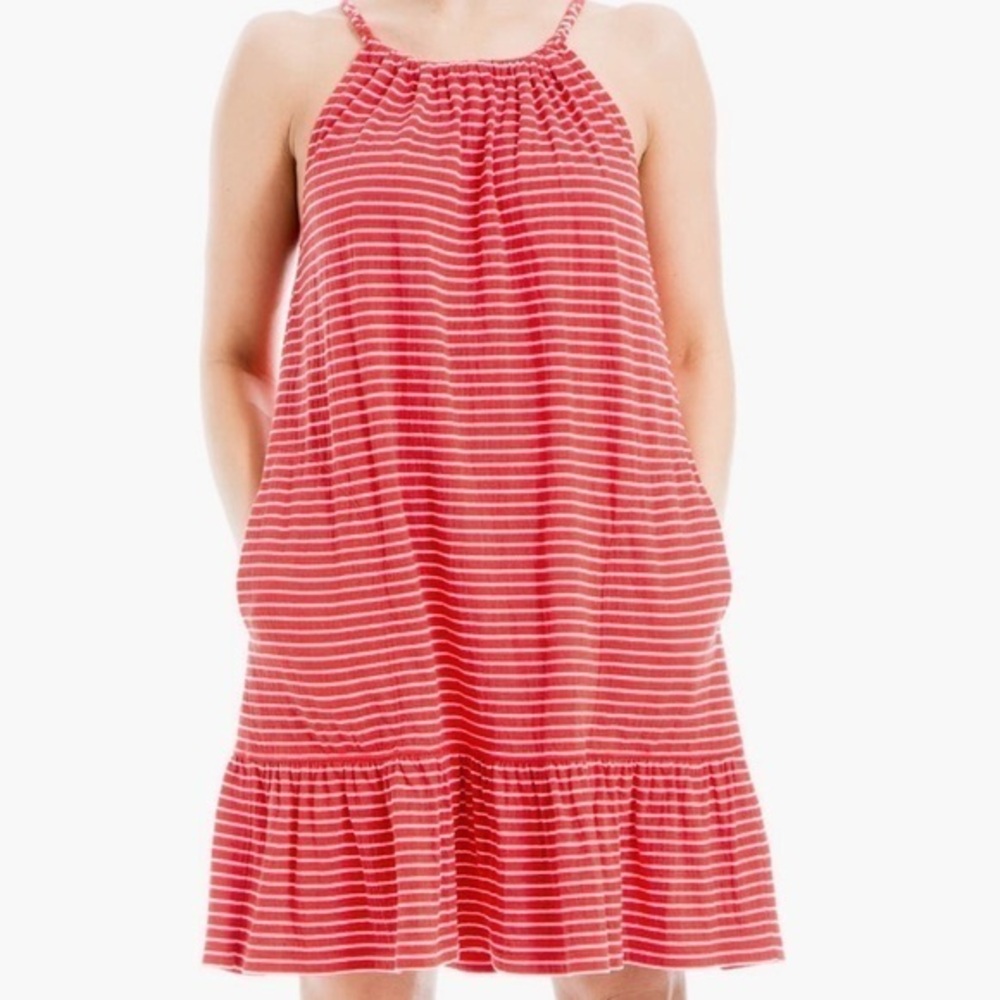 MAX STUDIO Swingy Summer Stripe Knit Dress Pockets::RED  WHITE SEAPORT STRIPE::